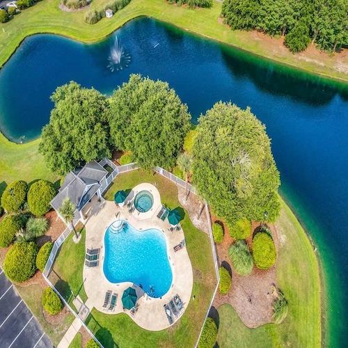 Pool and golf course at a Pawleys Island vacation rental community in South Carolina