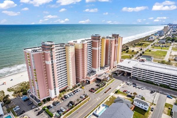 Bay Watch Resort oceanfront towers overlooking the beach in North Myrtle Beach, South Carolina